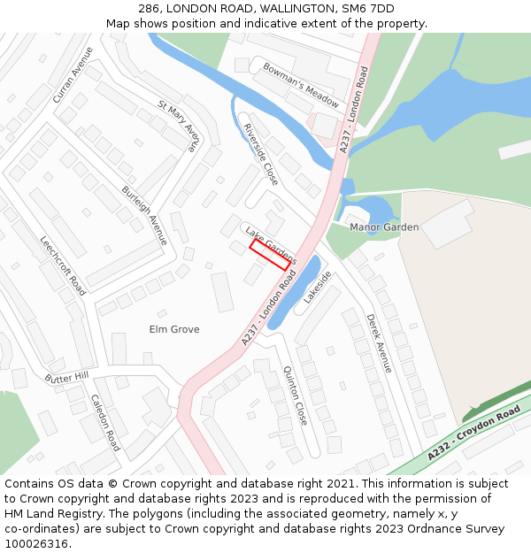 286, LONDON ROAD, WALLINGTON, SM6 7DD: Location map and indicative extent of plot