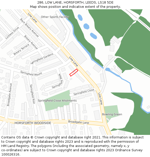 286, LOW LANE, HORSFORTH, LEEDS, LS18 5DE: Location map and indicative extent of plot
