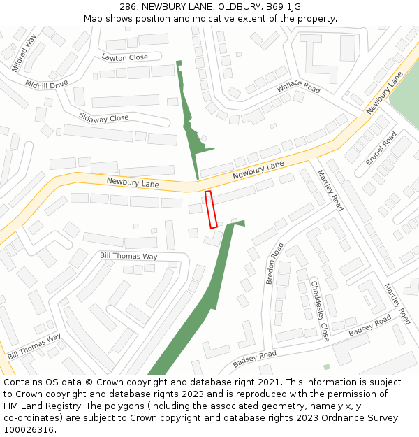 286, NEWBURY LANE, OLDBURY, B69 1JG: Location map and indicative extent of plot