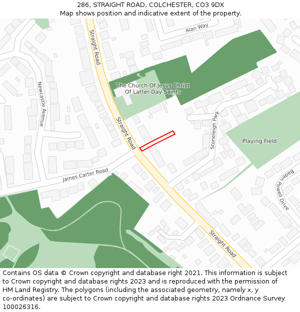286, STRAIGHT ROAD, COLCHESTER, CO3 9DX: Location map and indicative extent of plot