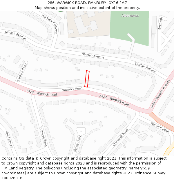 286, WARWICK ROAD, BANBURY, OX16 1AZ: Location map and indicative extent of plot