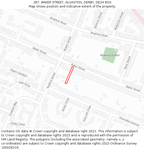 287, BAKER STREET, ALVASTON, DERBY, DE24 8SG: Location map and indicative extent of plot