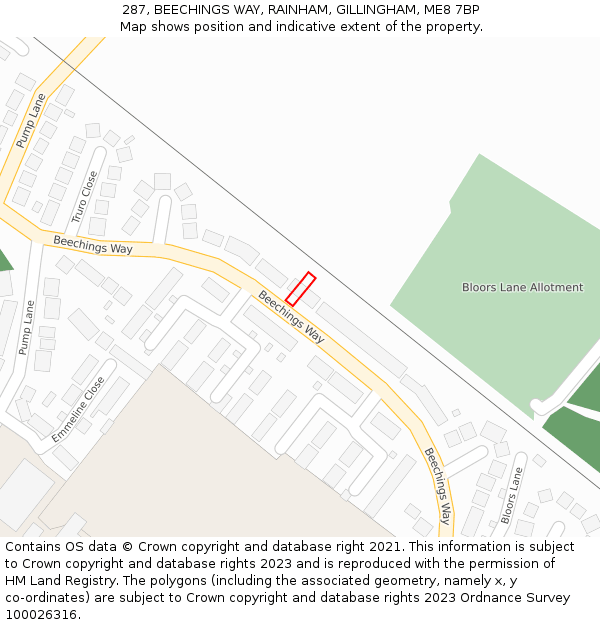 287, BEECHINGS WAY, RAINHAM, GILLINGHAM, ME8 7BP: Location map and indicative extent of plot