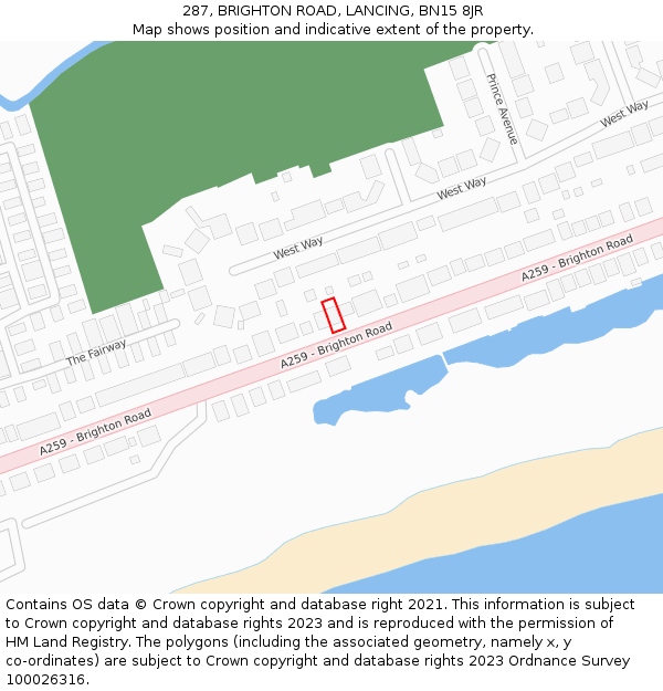 287, BRIGHTON ROAD, LANCING, BN15 8JR: Location map and indicative extent of plot