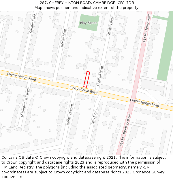 287, CHERRY HINTON ROAD, CAMBRIDGE, CB1 7DB: Location map and indicative extent of plot