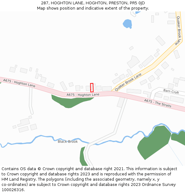 287, HOGHTON LANE, HOGHTON, PRESTON, PR5 0JD: Location map and indicative extent of plot