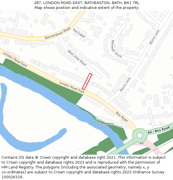 287, LONDON ROAD EAST, BATHEASTON, BATH, BA1 7RL: Location map and indicative extent of plot