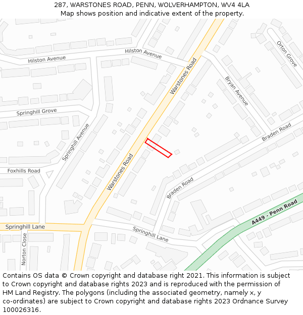 287, WARSTONES ROAD, PENN, WOLVERHAMPTON, WV4 4LA: Location map and indicative extent of plot