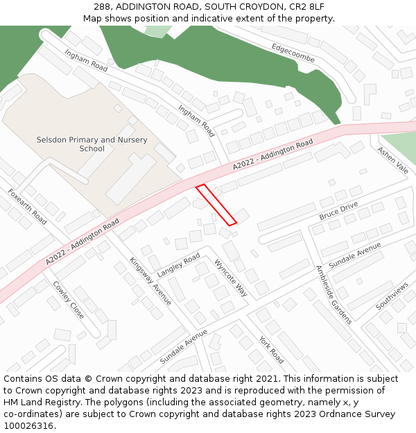288, ADDINGTON ROAD, SOUTH CROYDON, CR2 8LF: Location map and indicative extent of plot