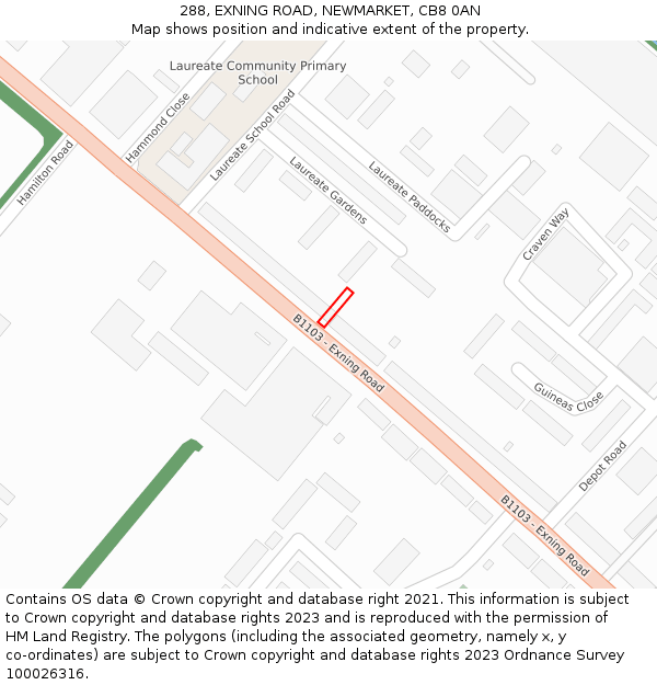 288, EXNING ROAD, NEWMARKET, CB8 0AN: Location map and indicative extent of plot