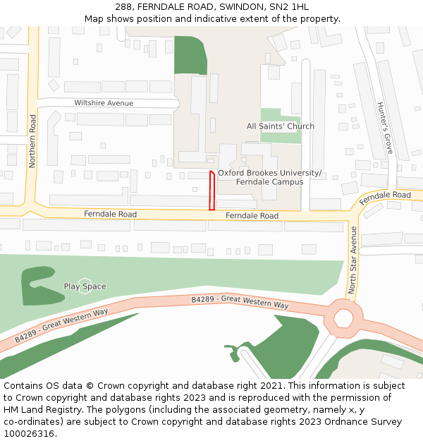 288, FERNDALE ROAD, SWINDON, SN2 1HL: Location map and indicative extent of plot