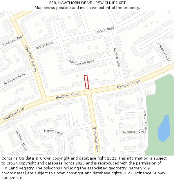 288, HAWTHORN DRIVE, IPSWICH, IP2 0RT: Location map and indicative extent of plot