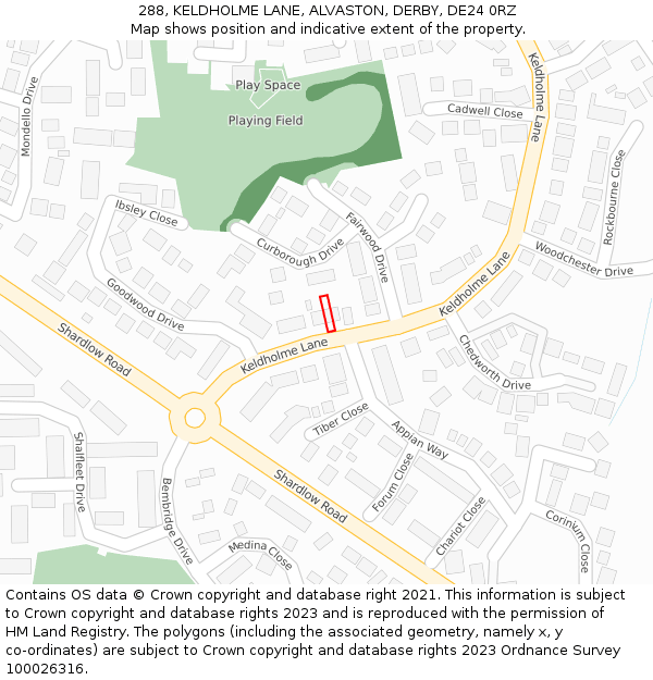 288, KELDHOLME LANE, ALVASTON, DERBY, DE24 0RZ: Location map and indicative extent of plot
