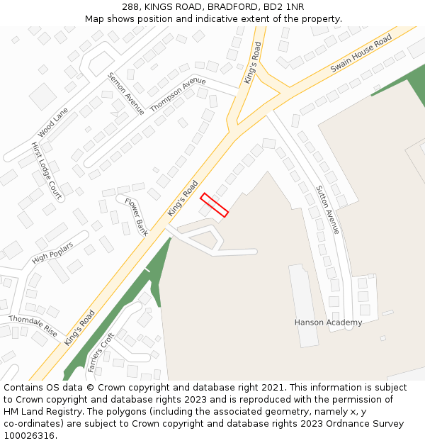 288, KINGS ROAD, BRADFORD, BD2 1NR: Location map and indicative extent of plot