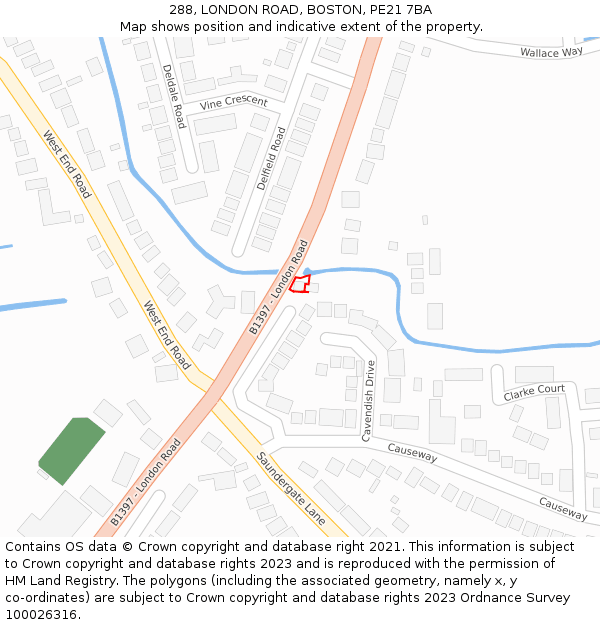 288, LONDON ROAD, BOSTON, PE21 7BA: Location map and indicative extent of plot