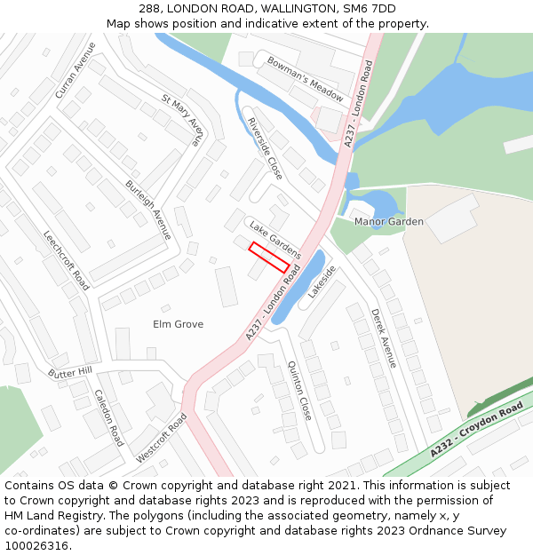 288, LONDON ROAD, WALLINGTON, SM6 7DD: Location map and indicative extent of plot
