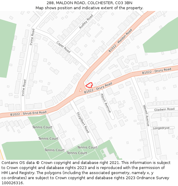 288, MALDON ROAD, COLCHESTER, CO3 3BN: Location map and indicative extent of plot
