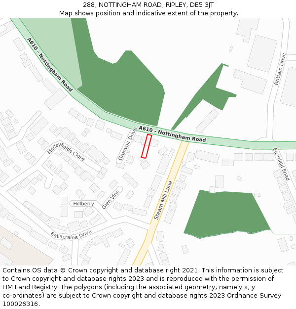 288, NOTTINGHAM ROAD, RIPLEY, DE5 3JT: Location map and indicative extent of plot