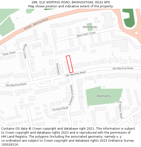 288, OLD WORTING ROAD, BASINGSTOKE, RG22 6PD: Location map and indicative extent of plot