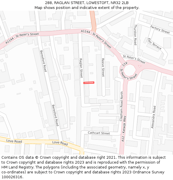 288, RAGLAN STREET, LOWESTOFT, NR32 2LB: Location map and indicative extent of plot