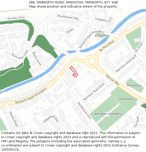 288, TAMWORTH ROAD, AMINGTON, TAMWORTH, B77 3AB: Location map and indicative extent of plot