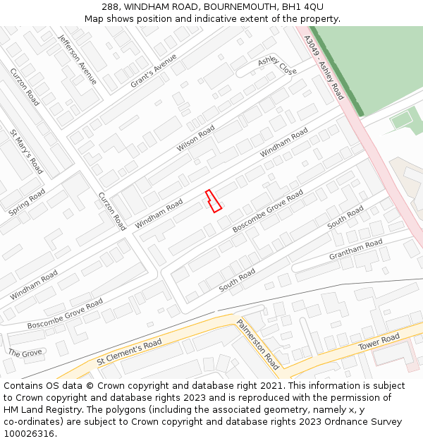 288, WINDHAM ROAD, BOURNEMOUTH, BH1 4QU: Location map and indicative extent of plot