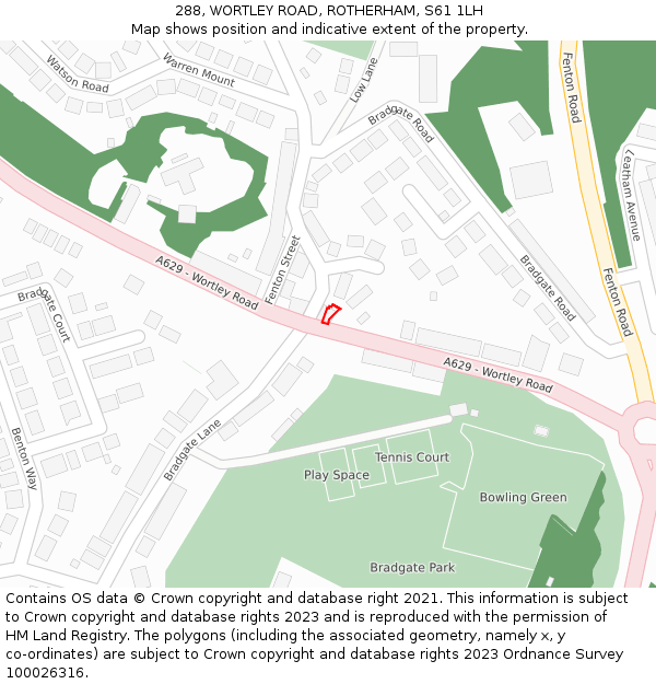 288, WORTLEY ROAD, ROTHERHAM, S61 1LH: Location map and indicative extent of plot
