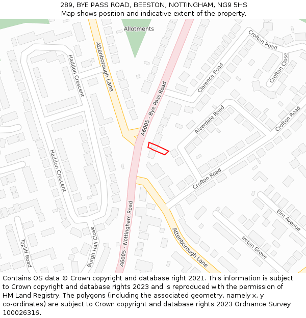 289, BYE PASS ROAD, BEESTON, NOTTINGHAM, NG9 5HS: Location map and indicative extent of plot