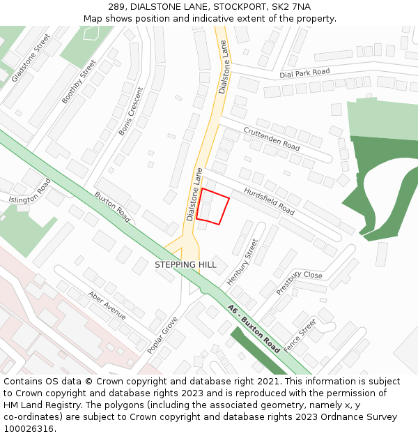 289, DIALSTONE LANE, STOCKPORT, SK2 7NA: Location map and indicative extent of plot