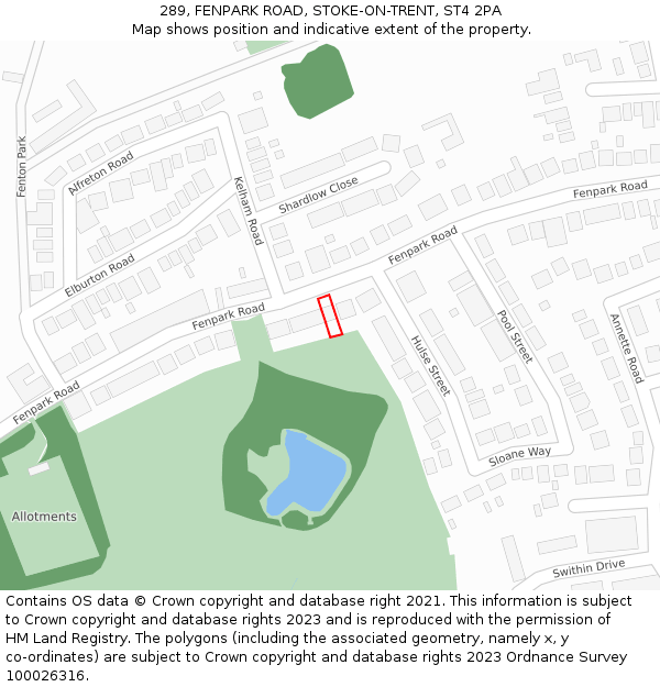 289, FENPARK ROAD, STOKE-ON-TRENT, ST4 2PA: Location map and indicative extent of plot