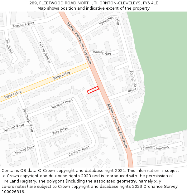 289, FLEETWOOD ROAD NORTH, THORNTON-CLEVELEYS, FY5 4LE: Location map and indicative extent of plot