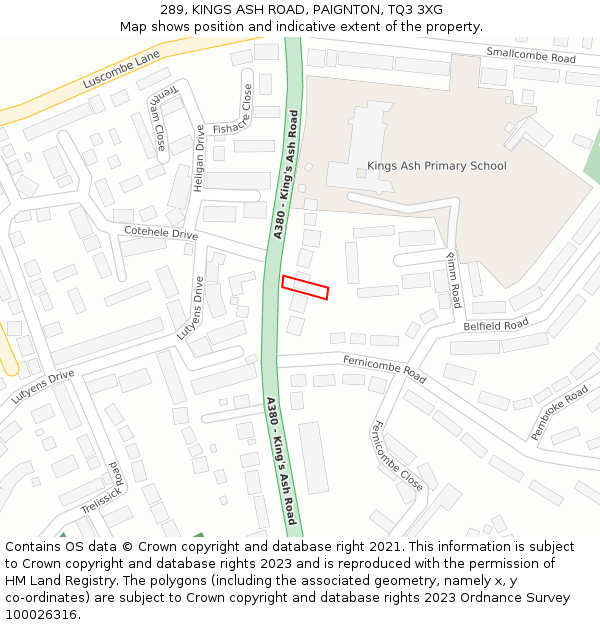 289, KINGS ASH ROAD, PAIGNTON, TQ3 3XG: Location map and indicative extent of plot