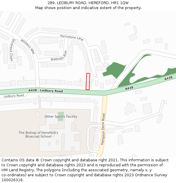 289, LEDBURY ROAD, HEREFORD, HR1 1QW: Location map and indicative extent of plot
