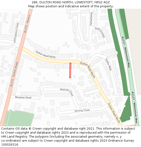 289, OULTON ROAD NORTH, LOWESTOFT, NR32 4QZ: Location map and indicative extent of plot