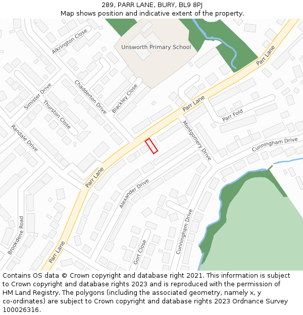 289, PARR LANE, BURY, BL9 8PJ: Location map and indicative extent of plot