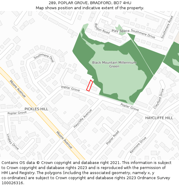 289, POPLAR GROVE, BRADFORD, BD7 4HU: Location map and indicative extent of plot