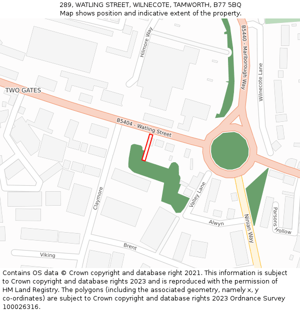 289, WATLING STREET, WILNECOTE, TAMWORTH, B77 5BQ: Location map and indicative extent of plot