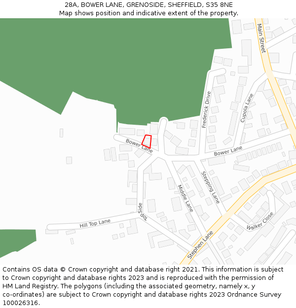 28A, BOWER LANE, GRENOSIDE, SHEFFIELD, S35 8NE: Location map and indicative extent of plot