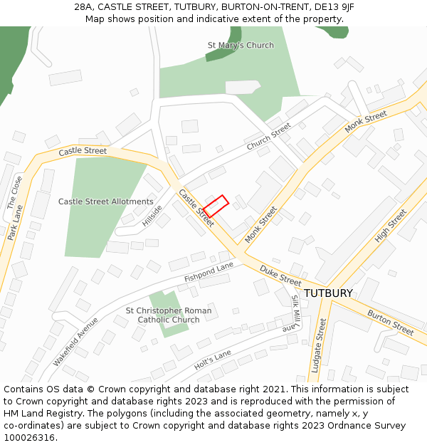 28A, CASTLE STREET, TUTBURY, BURTON-ON-TRENT, DE13 9JF: Location map and indicative extent of plot