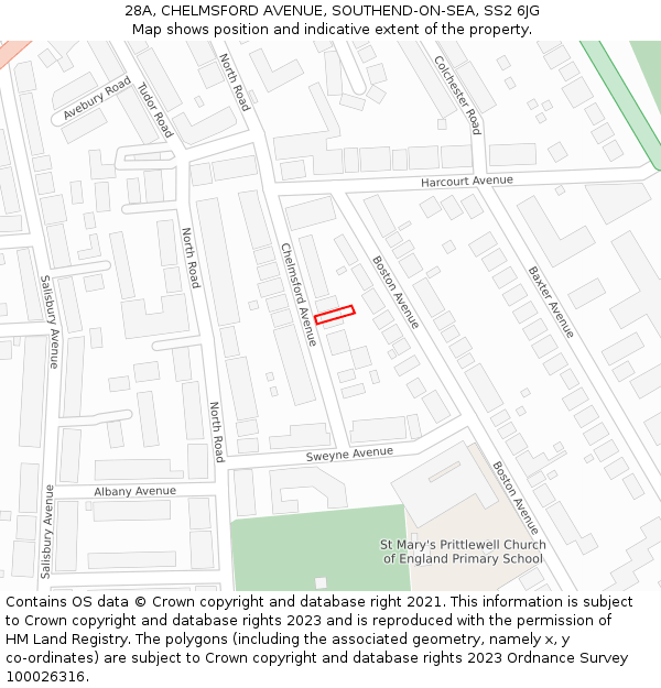 28A, CHELMSFORD AVENUE, SOUTHEND-ON-SEA, SS2 6JG: Location map and indicative extent of plot