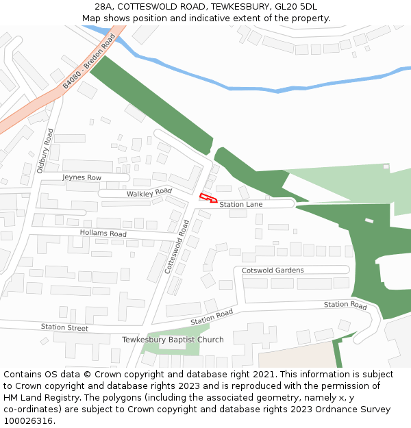 28A, COTTESWOLD ROAD, TEWKESBURY, GL20 5DL: Location map and indicative extent of plot