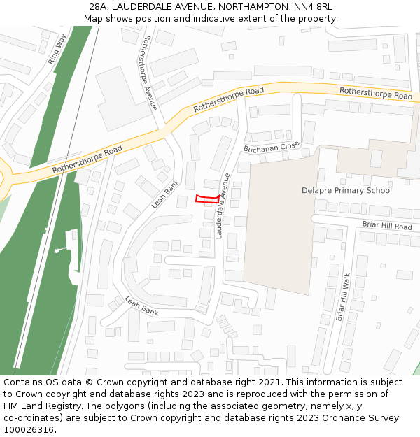 28A, LAUDERDALE AVENUE, NORTHAMPTON, NN4 8RL: Location map and indicative extent of plot