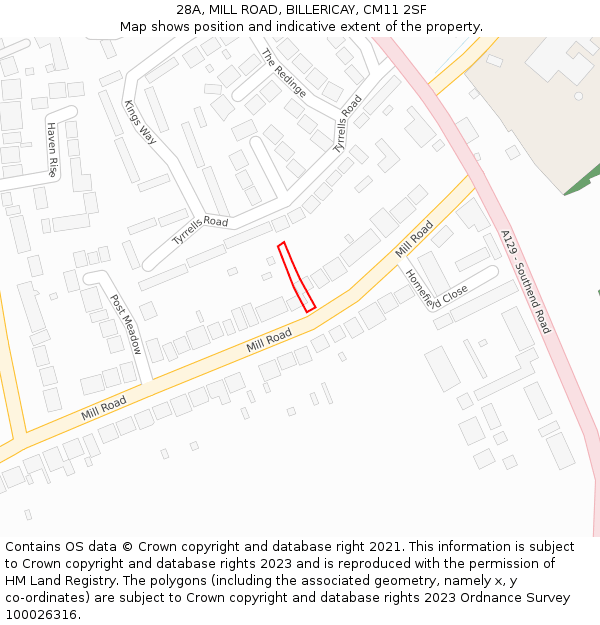 28A, MILL ROAD, BILLERICAY, CM11 2SF: Location map and indicative extent of plot