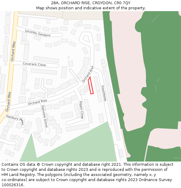 28A, ORCHARD RISE, CROYDON, CR0 7QY: Location map and indicative extent of plot