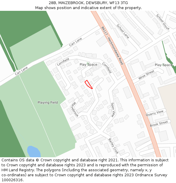28B, MAIZEBROOK, DEWSBURY, WF13 3TG: Location map and indicative extent of plot