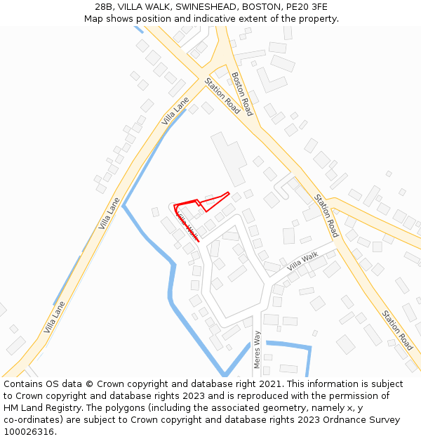 28B, VILLA WALK, SWINESHEAD, BOSTON, PE20 3FE: Location map and indicative extent of plot