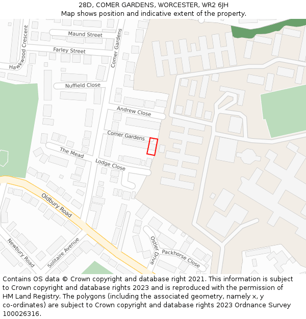 28D, COMER GARDENS, WORCESTER, WR2 6JH: Location map and indicative extent of plot