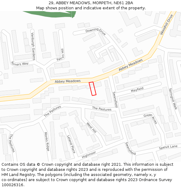 29, ABBEY MEADOWS, MORPETH, NE61 2BA: Location map and indicative extent of plot