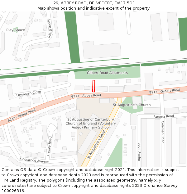 29, ABBEY ROAD, BELVEDERE, DA17 5DF: Location map and indicative extent of plot
