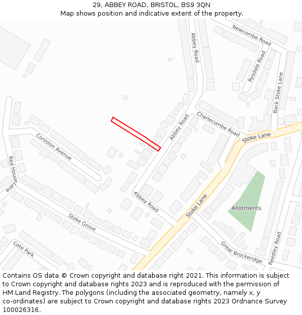 29, ABBEY ROAD, BRISTOL, BS9 3QN: Location map and indicative extent of plot